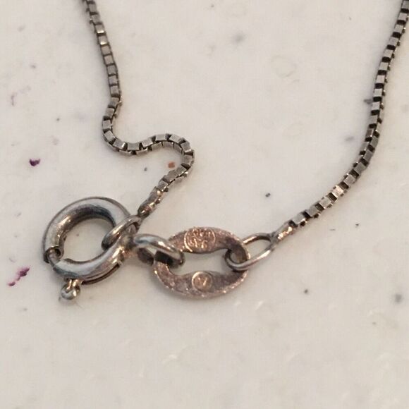 Vintage Turquoise Pendant Sterling Silver Necklace 925 18.5" Box Chain Feather - Picture 4 of 12